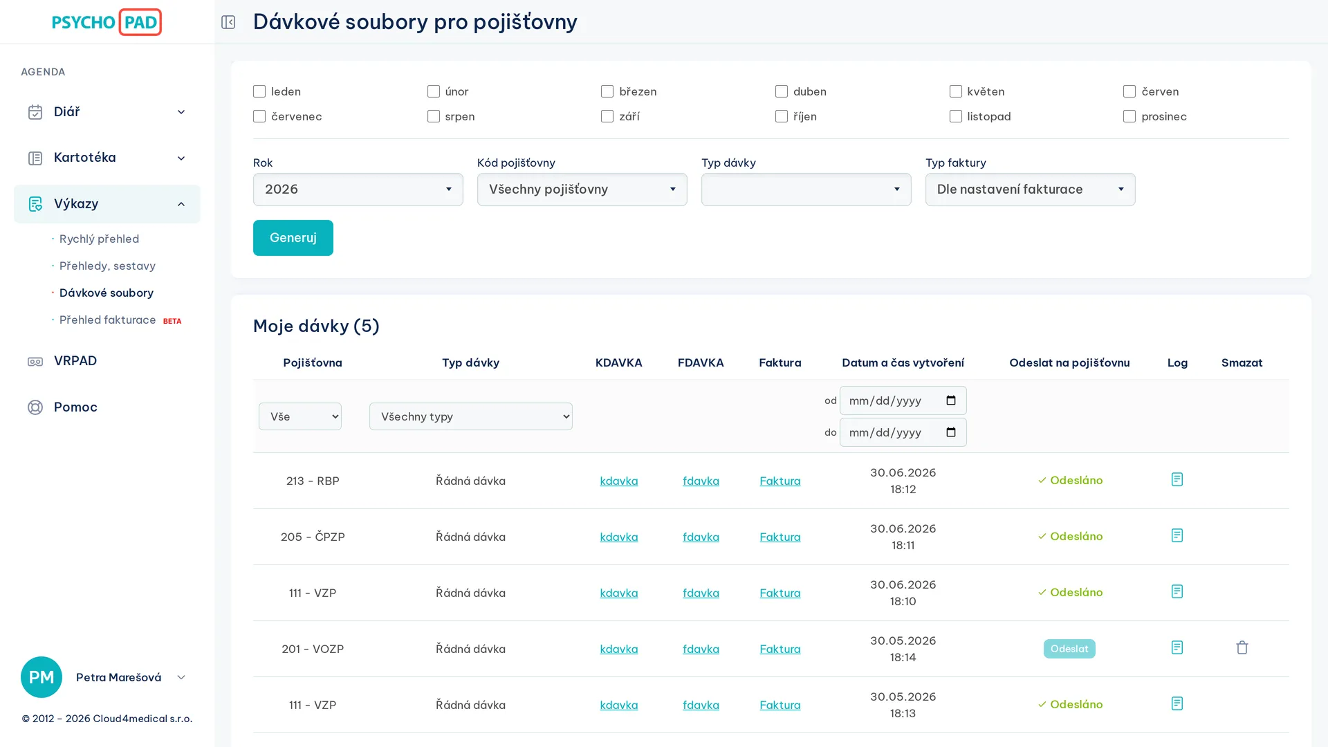 Screenshot of batch files for insurance companies in PSYCHOPAD application